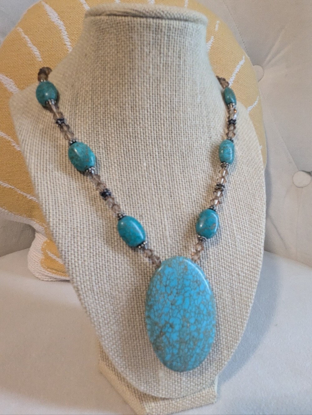Hubei Stabilized Turquoise Necklace • Honey‑Gold Crystal Accents • 16" R61826-2